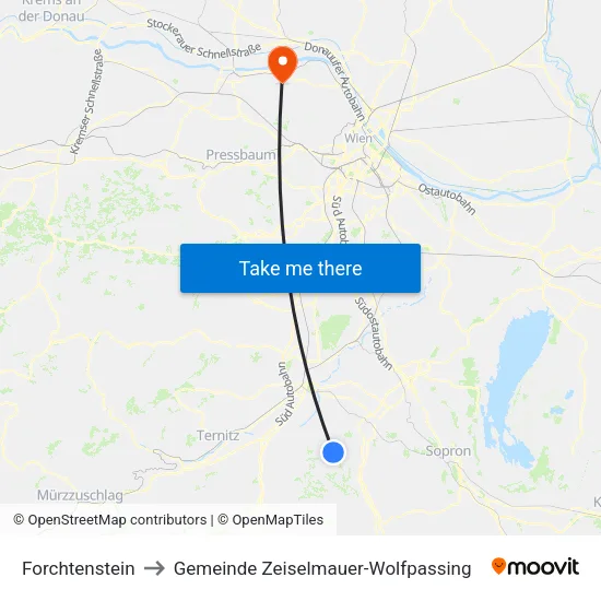 Forchtenstein to Gemeinde Zeiselmauer-Wolfpassing map