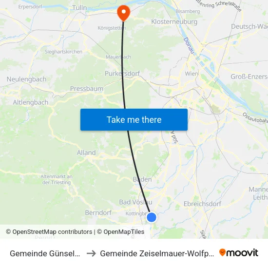 Gemeinde Günselsdorf to Gemeinde Zeiselmauer-Wolfpassing map