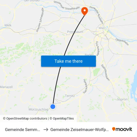 Gemeinde Semmering to Gemeinde Zeiselmauer-Wolfpassing map