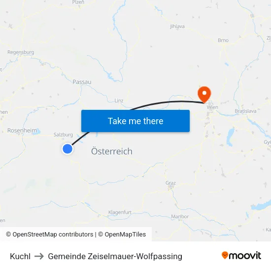 Kuchl to Gemeinde Zeiselmauer-Wolfpassing map