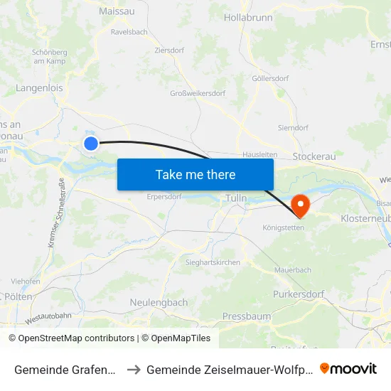 Gemeinde Grafenwörth to Gemeinde Zeiselmauer-Wolfpassing map
