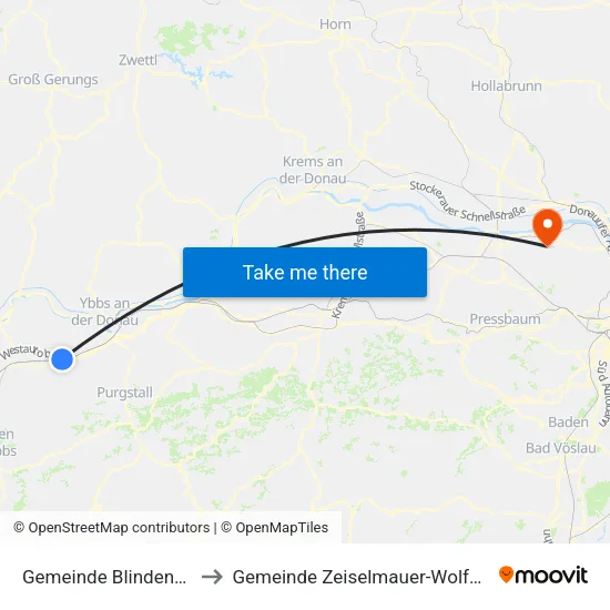 Gemeinde Blindenmarkt to Gemeinde Zeiselmauer-Wolfpassing map