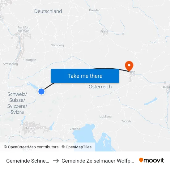 Gemeinde Schnepfau to Gemeinde Zeiselmauer-Wolfpassing map
