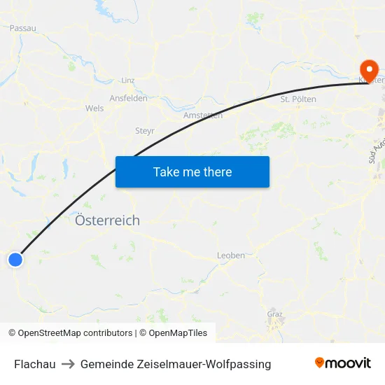 Flachau to Gemeinde Zeiselmauer-Wolfpassing map