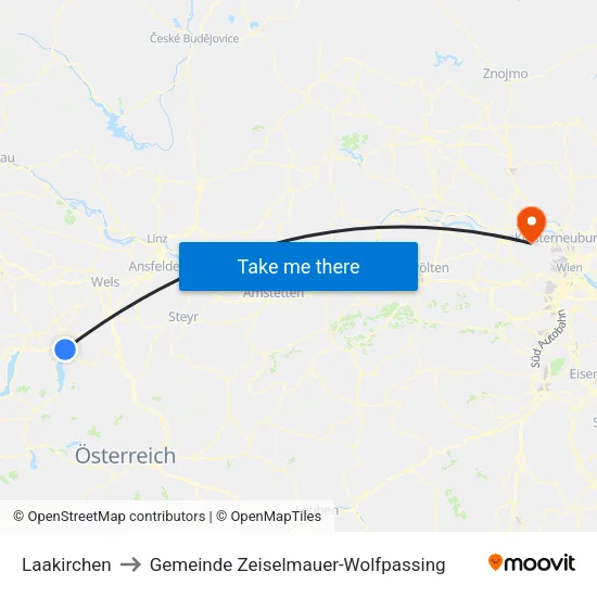 Laakirchen to Gemeinde Zeiselmauer-Wolfpassing map