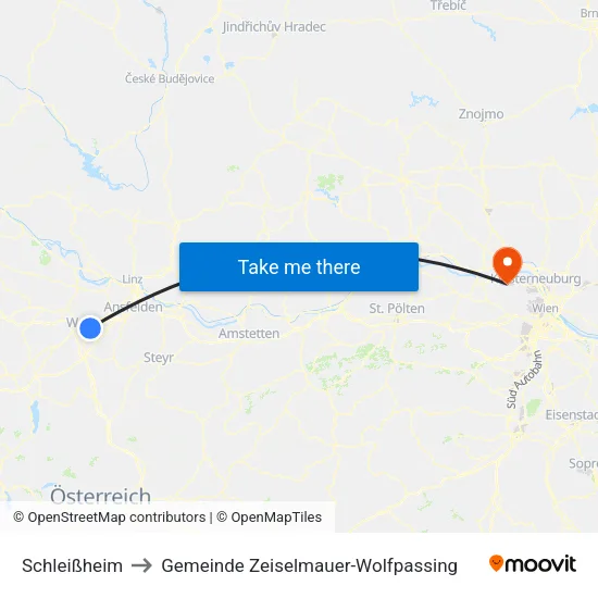 Schleißheim to Gemeinde Zeiselmauer-Wolfpassing map