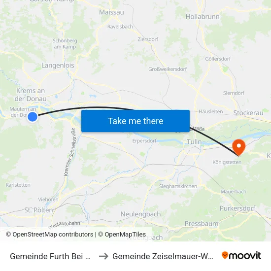 Gemeinde Furth Bei Göttweig to Gemeinde Zeiselmauer-Wolfpassing map