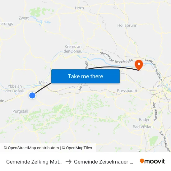 Gemeinde Zelking-Matzleinsdorf to Gemeinde Zeiselmauer-Wolfpassing map