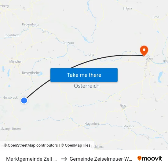 Marktgemeinde Zell am Ziller to Gemeinde Zeiselmauer-Wolfpassing map