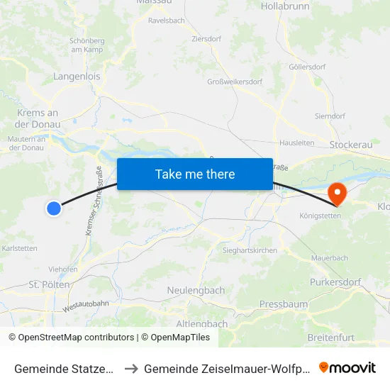 Gemeinde Statzendorf to Gemeinde Zeiselmauer-Wolfpassing map