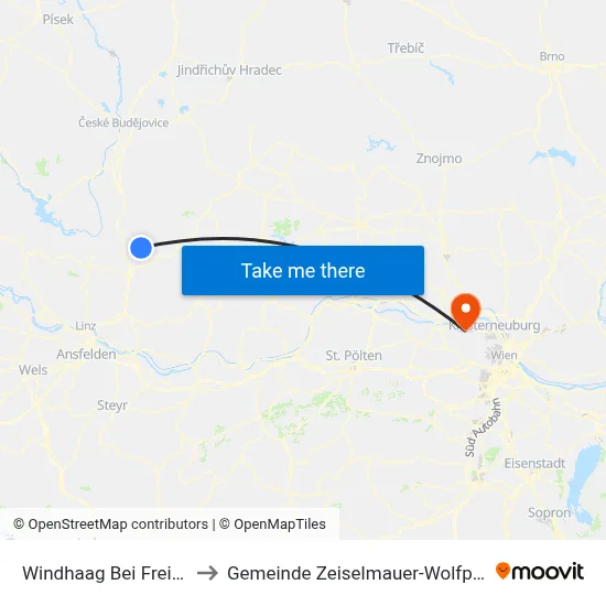 Windhaag Bei Freistadt to Gemeinde Zeiselmauer-Wolfpassing map