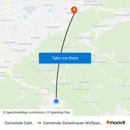 Gemeinde Gablitz to Gemeinde Zeiselmauer-Wolfpassing map