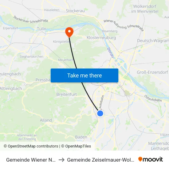 Gemeinde Wiener Neudorf to Gemeinde Zeiselmauer-Wolfpassing map