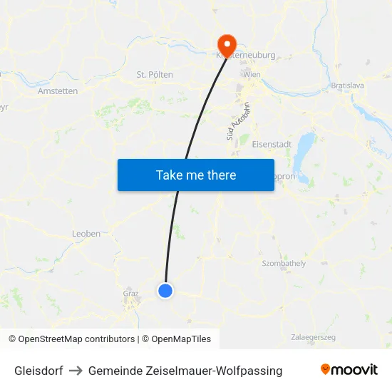 Gleisdorf to Gemeinde Zeiselmauer-Wolfpassing map