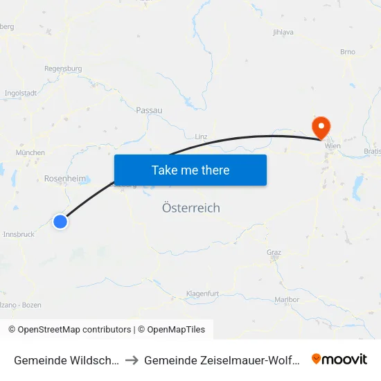 Gemeinde Wildschönau to Gemeinde Zeiselmauer-Wolfpassing map