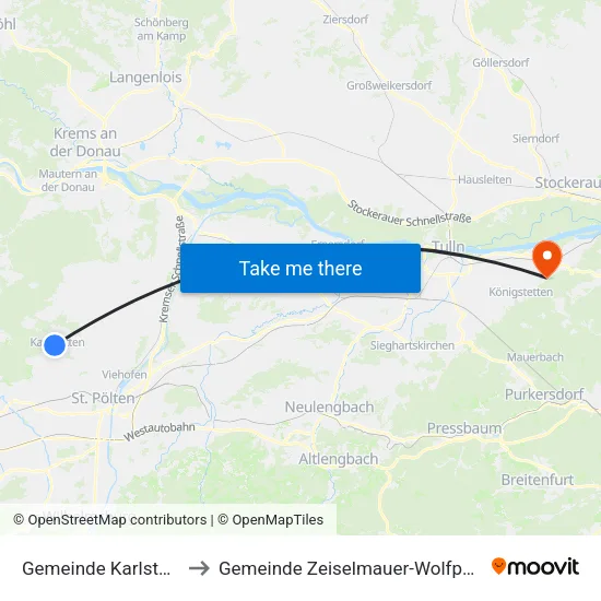 Gemeinde Karlstetten to Gemeinde Zeiselmauer-Wolfpassing map