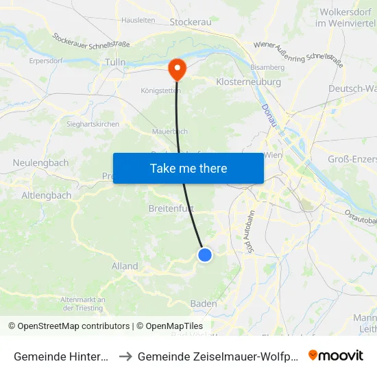 Gemeinde Hinterbrühl to Gemeinde Zeiselmauer-Wolfpassing map