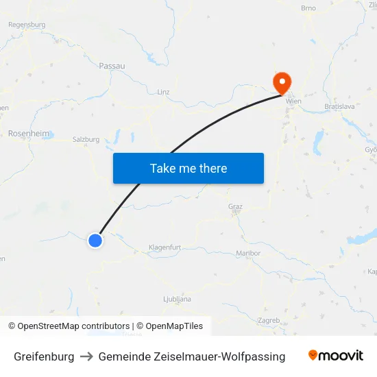 Greifenburg to Gemeinde Zeiselmauer-Wolfpassing map