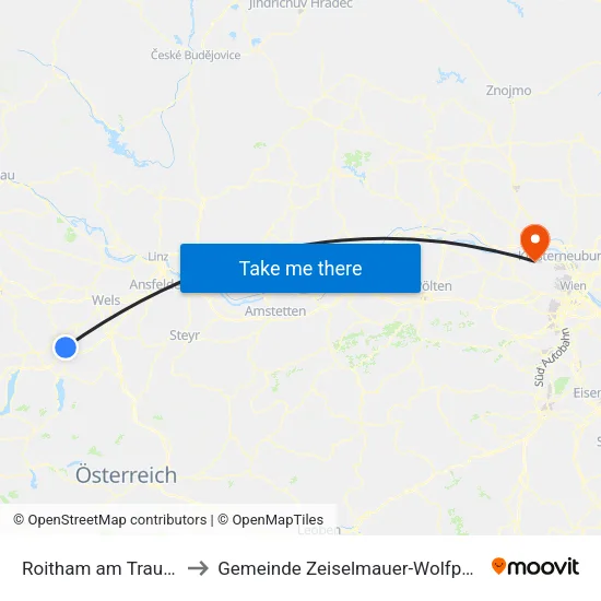 Roitham am Traunfall to Gemeinde Zeiselmauer-Wolfpassing map