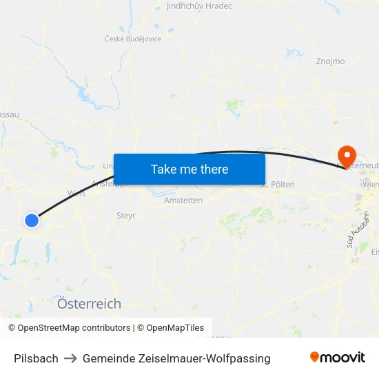 Pilsbach to Gemeinde Zeiselmauer-Wolfpassing map