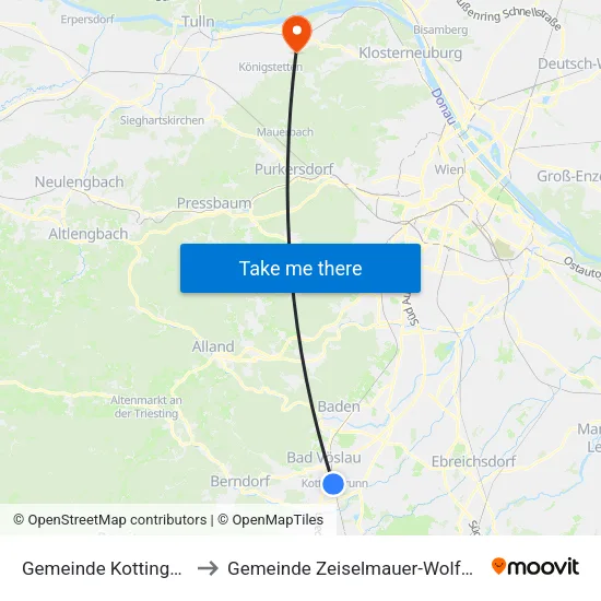 Gemeinde Kottingbrunn to Gemeinde Zeiselmauer-Wolfpassing map