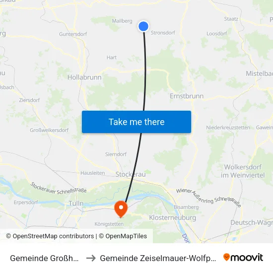 Gemeinde Großharras to Gemeinde Zeiselmauer-Wolfpassing map