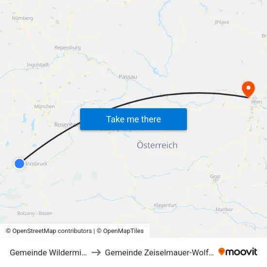 Gemeinde Wildermieming to Gemeinde Zeiselmauer-Wolfpassing map