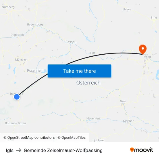Igls to Gemeinde Zeiselmauer-Wolfpassing map