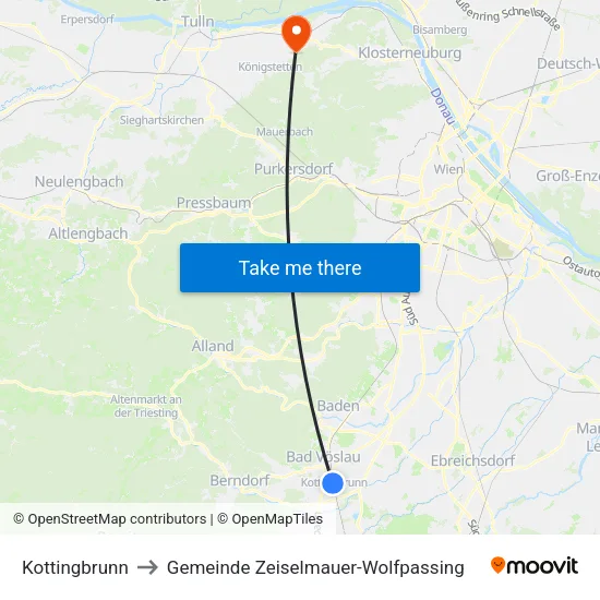 Kottingbrunn to Gemeinde Zeiselmauer-Wolfpassing map