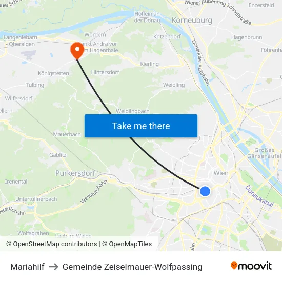 Mariahilf to Gemeinde Zeiselmauer-Wolfpassing map