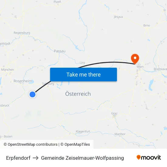 Erpfendorf to Gemeinde Zeiselmauer-Wolfpassing map