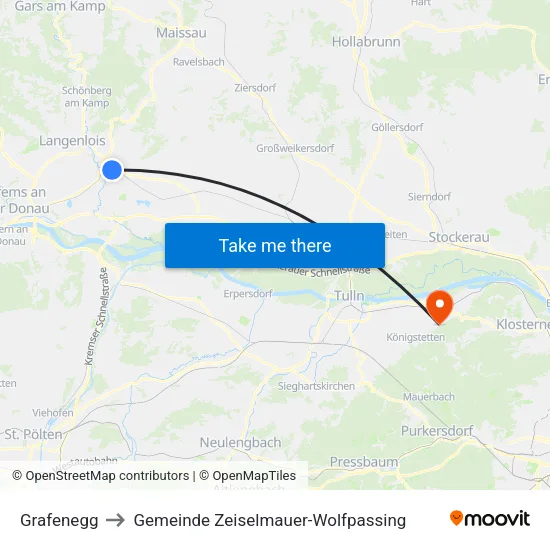 Grafenegg to Gemeinde Zeiselmauer-Wolfpassing map
