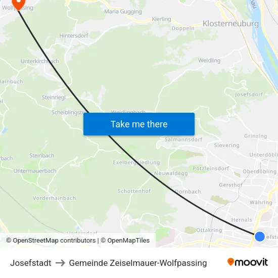 Josefstadt to Gemeinde Zeiselmauer-Wolfpassing map