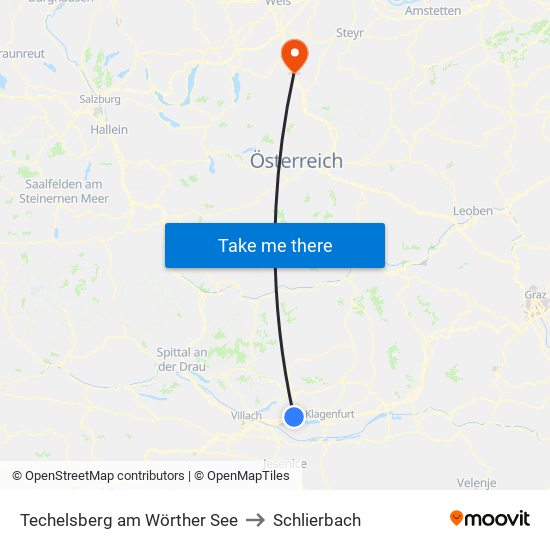 Techelsberg am Wörther See to Schlierbach map