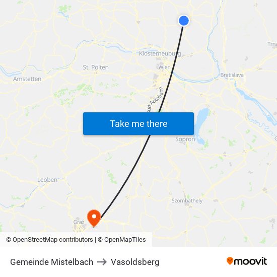 Gemeinde Mistelbach to Vasoldsberg map
