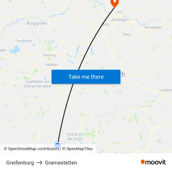 Greifenburg to Gramastetten map