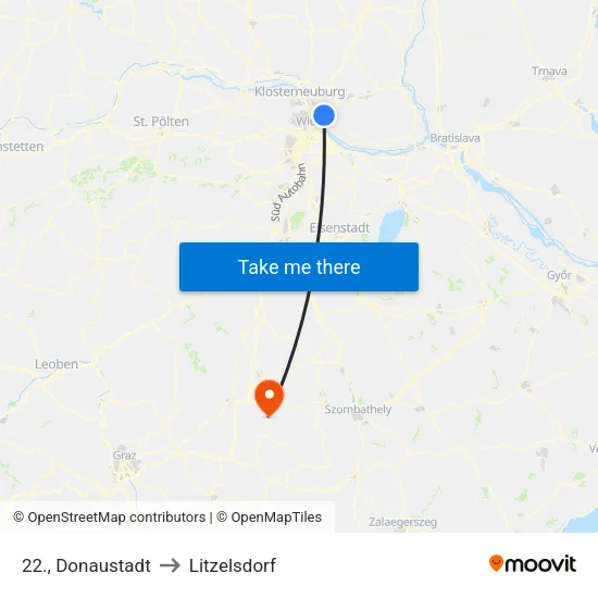 22., Donaustadt to Litzelsdorf map