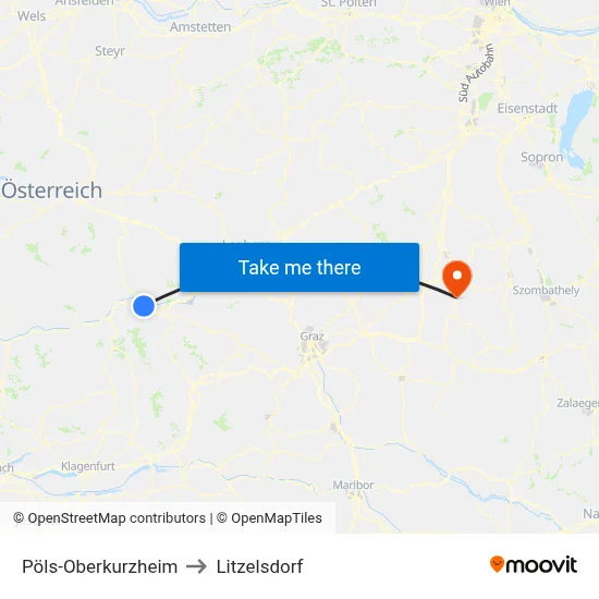 Pöls-Oberkurzheim to Litzelsdorf map