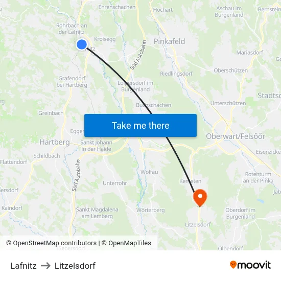 Lafnitz to Litzelsdorf map