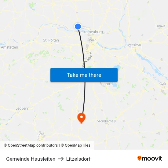Gemeinde Hausleiten to Litzelsdorf map