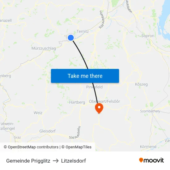 Gemeinde Prigglitz to Litzelsdorf map