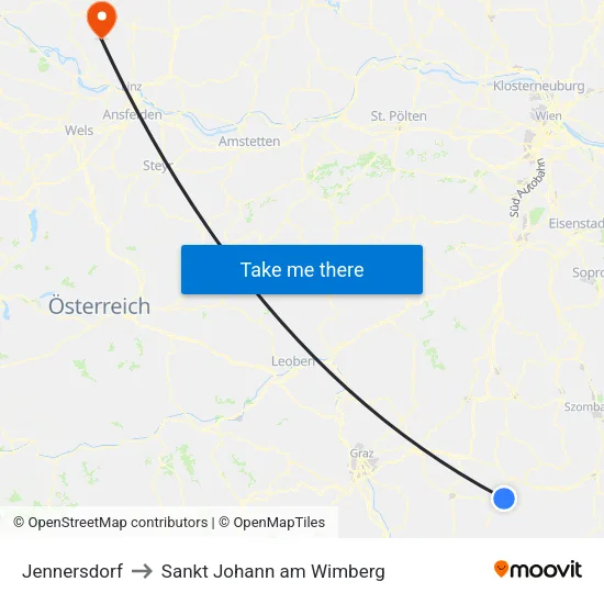 Jennersdorf to Sankt Johann am Wimberg map