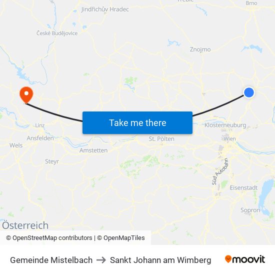 Gemeinde Mistelbach to Sankt Johann am Wimberg map