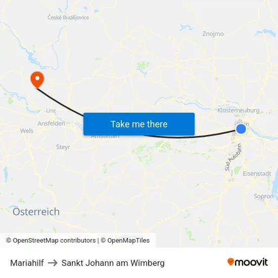 Mariahilf to Sankt Johann am Wimberg map
