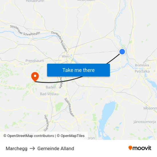 Marchegg to Gemeinde Alland map