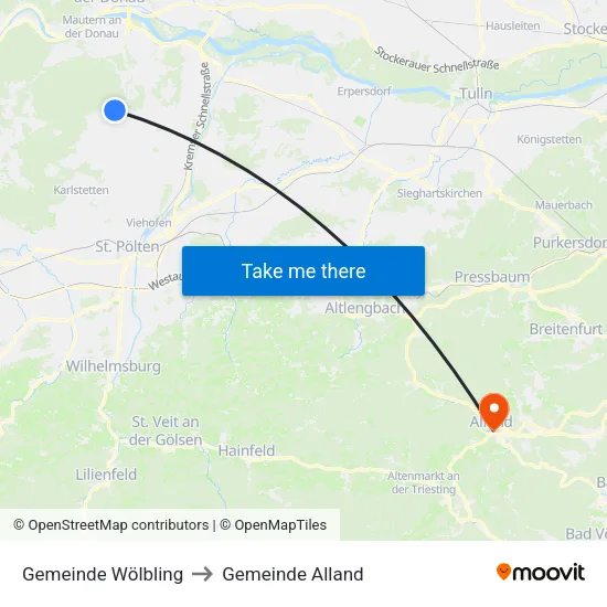 Gemeinde Wölbling to Gemeinde Alland map