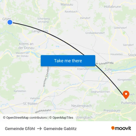 Gemeinde Gföhl to Gemeinde Gablitz map