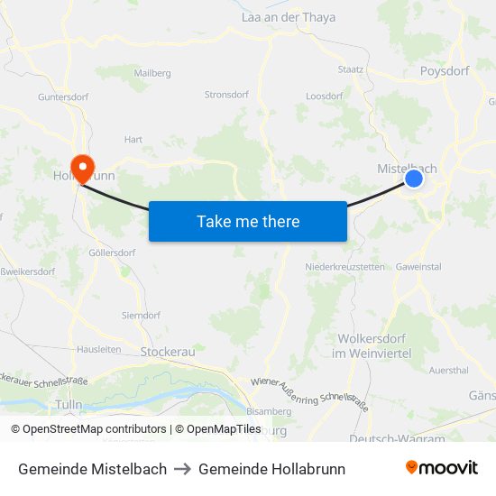 Gemeinde Mistelbach to Gemeinde Hollabrunn map