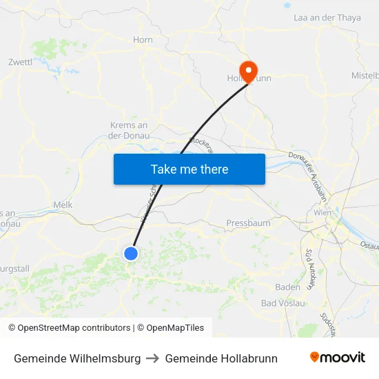 Gemeinde Wilhelmsburg to Gemeinde Hollabrunn map
