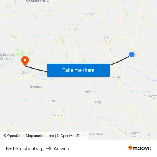 Bad Gleichenberg to Arriach map